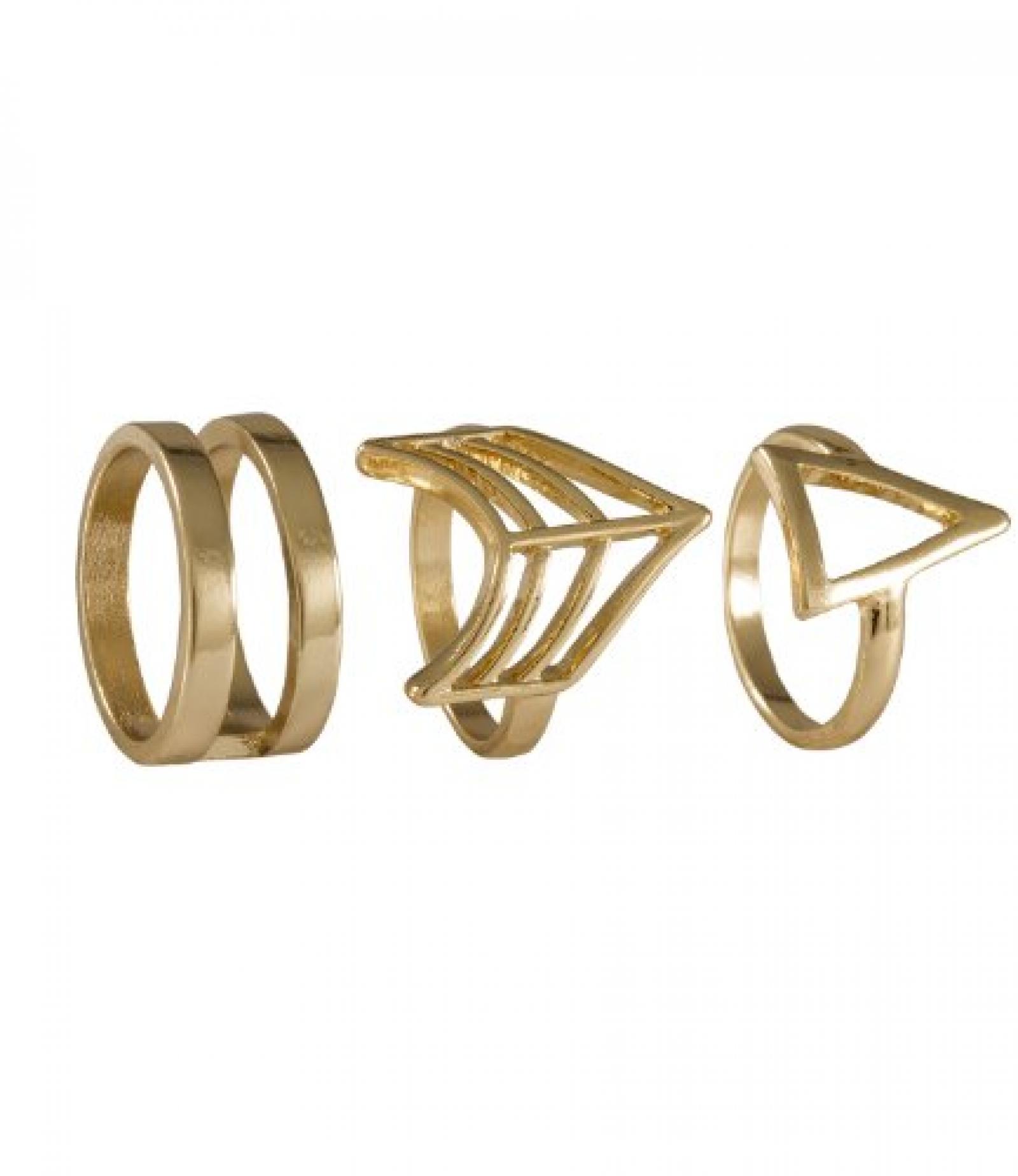 SIX "Layered" 3er Set goldene Ringe mit dreieckigen Elementen (383-268) 